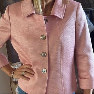 Tahari Pink Blazer with Structured Silhouette and Textured Fabric